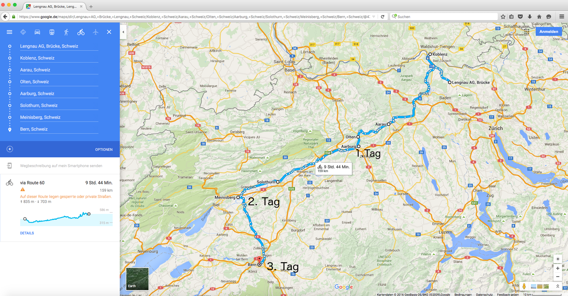 Route Lengnau AG - Bern